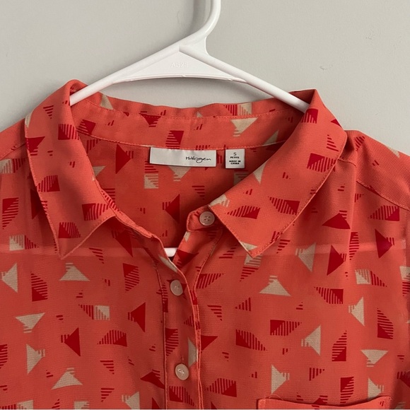 Halogen Pink and Red Geo Print Sheer Button Down Sleeveless Blouse - Picture 3 of 4